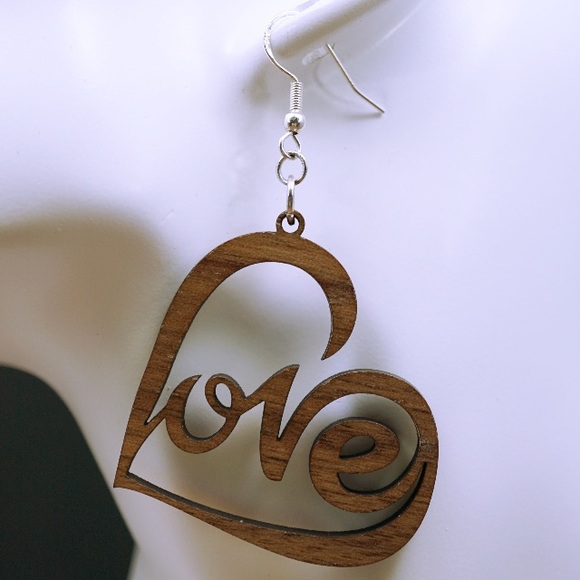Jewelry - Love walnut wood laser cut drop earrings style 88